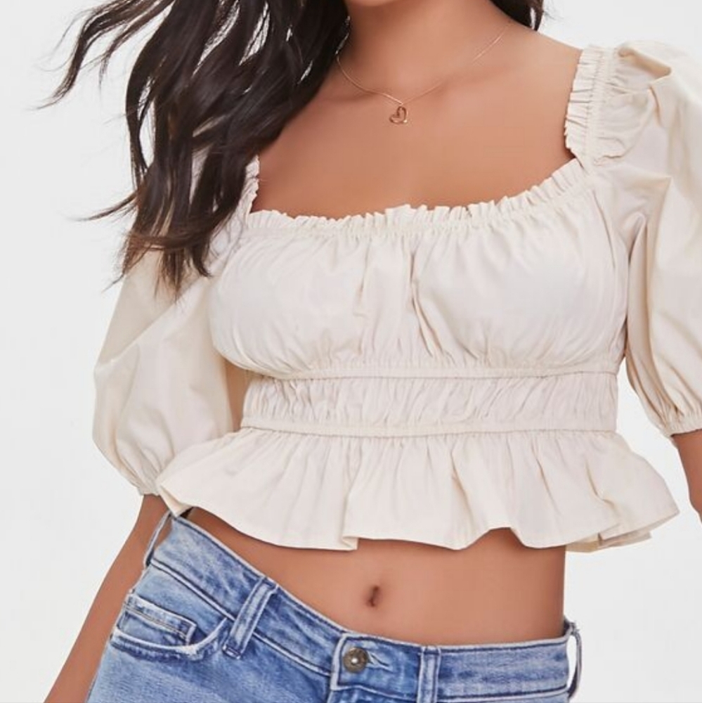 Ruffled Puff-Sleeve Crop Top